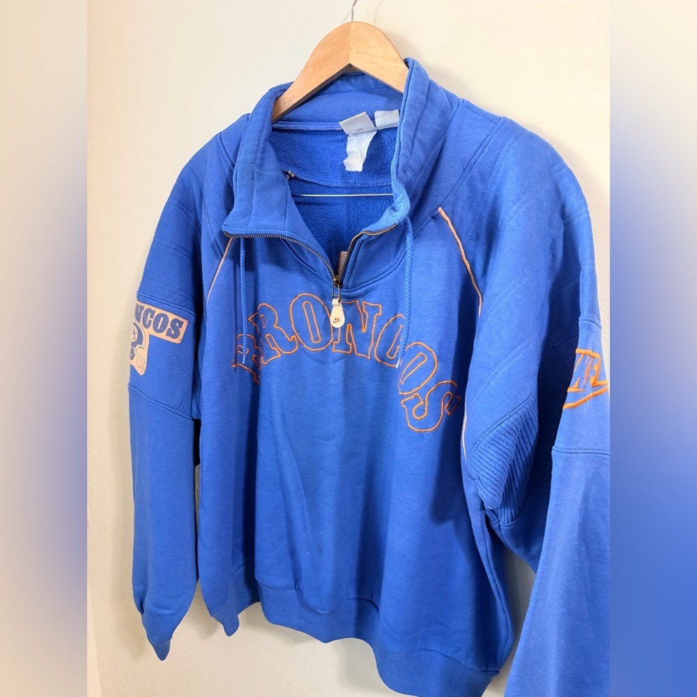 Vintage 90s Nike Denver Broncos 1/4 Zip Pullover Sweatshirt - Size Large - Picture 11 of 11